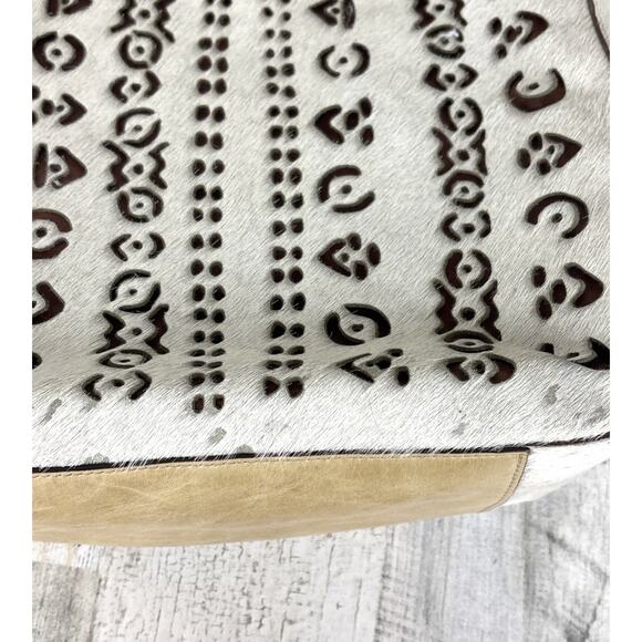 Pibra Women’s White Cutout Horsehair Italian Leather Handle Bag Boho Purse Rare - Picture 4 of 12